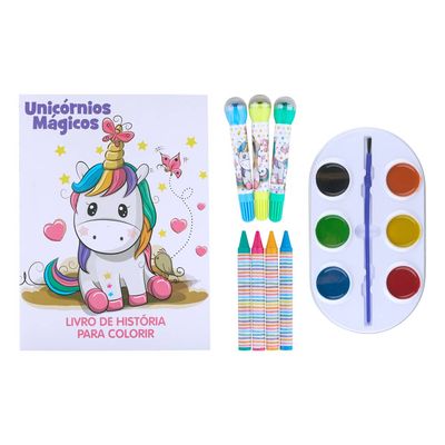 Livro Infantil Dcl Super Color para Ler e Colorir Pack Unicórnio