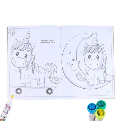 Livro Infantil Dcl Super Color para Ler e Colorir Pack Unicórnio