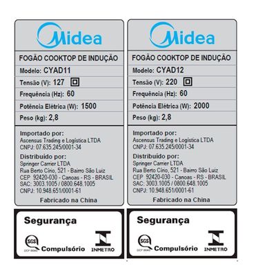 Cooktop Midea 1 Boca De Indução Portátil 110V CYAD11