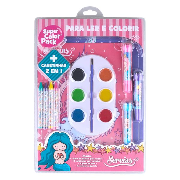 Livro Infantil Dcl Super Color para Ler e Colorir Pack Sereias