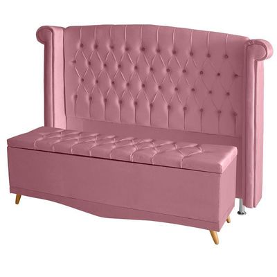 Kit De Quarto Cabeceira De Cama Box E Calçadeira Baú Toquio Casal 140 Cm Suede Rosa Bebê Do Lar Móveis E Decoração