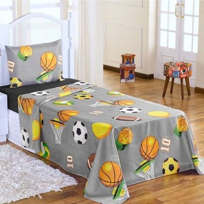 Jogo De Cama Lençol Solteiro Infantil 3 Pecas - Futebol com sofisticação na cor Cinza