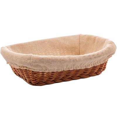 Cesta Porta Pão Lyor 24,5x17cm Retangular Rattan Plástico Forro Tecido Cesto