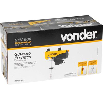 Guincho Elétrico para 0,6 Toneladas GEV600 220V Vonder 1050W Monofásico 4 Polos