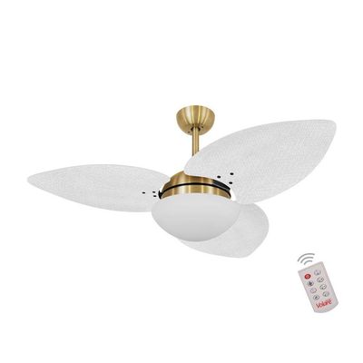 Ventilador De Teto Dourado 3 Pás Branco 127v C/ Controle 110V