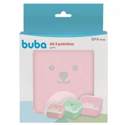 Kit 3 Potinhos Com Tampa Variados Gumy Rosa Buba