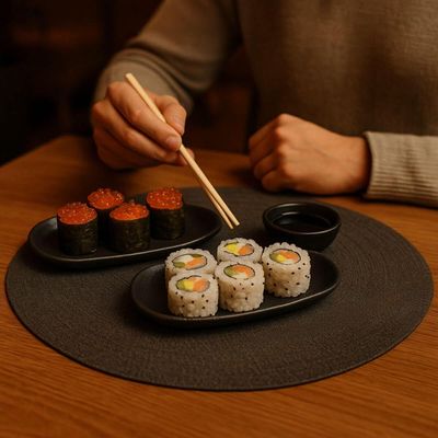 Kit 15 Travessas Cerâmica para Sushi 16,5x8cm Orgânico Preto Fosco Restaurante Porto Brasil
