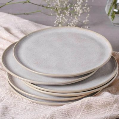 Kit 4 Pratos Rasos 27cm Cerâmica Bio Latte Off White Porto Brasil Elegantes