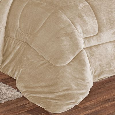 Coberdrom Apollo Queen Sherpa Pele de Carneiro + Manta Flannel 1 Peça - Cáqui