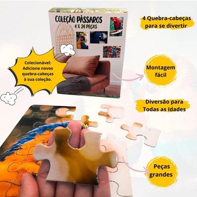 Kit 4 Quebra-cabeças Aves Divertido Educativo 24 Peças