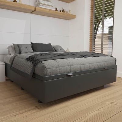 Base Box Baú Para Cama Viúva 128x188cm Liz S05 Sintético Cinza - Mpozenato