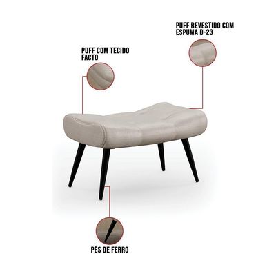 Kit 2 Puffs Decorativos Para Sala De Estar Pés Palito Lord Facto Dunas Pérola - Ibiza