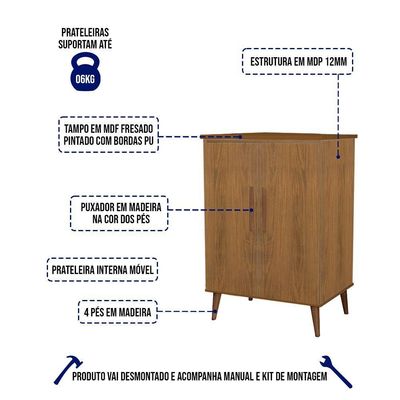 Balcão Aparador Buffet Retrô Bogotá Com 2 Portas Freijó