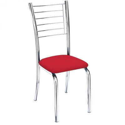 Kit 3 Cadeiras De Jantar Lara Cromada Para Cozinha Assento Sintético Vermelho - Aurora Line