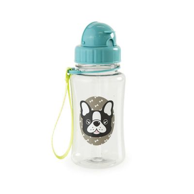 Garrafa Escolar 350ml Pug Com Canudo Azul U / Azul
