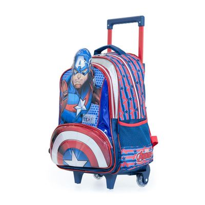 Mochila Escolar Masculina de Rodinhas Capitão América Premium Azul U / Azul