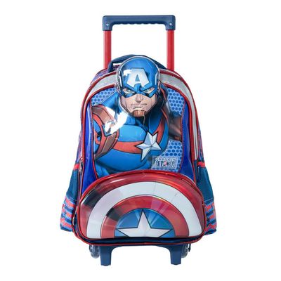 Mochila Escolar Masculina de Rodinhas Capitão América Premium Azul U / Azul
