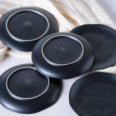 Jogo 4 Pratos para Sobremesa Orgânico Preto Cerâmica 19cm Porto Brasil Brownie Mousse