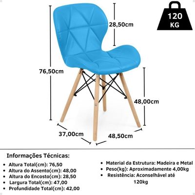 Kit 10 Cadeiras De Jantar Charles Eames Slim Wood Estofada - Azul