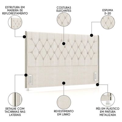 Cabeceira Cama Solteiro 90cm Florenza P02 Linho Creme - Mpozenato