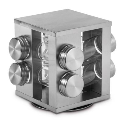 Porta Condimentos Quadrado 8 Peças Base Giratória Inox - Mimo