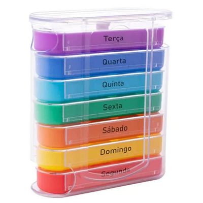 Kit 7 Porta Remédios Semanal Organizadores Comprimidos Plástico 13x11,5x4,5cm Colorido