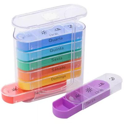Kit 7 Porta Remédios Semanal Organizadores Comprimidos Plástico 13x11,5x4,5cm Colorido