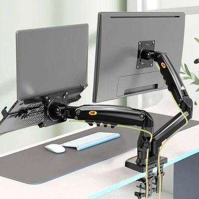 Kit Suporte Articulado Monitor E Notebook Pistão F160 Nb + Bandeja Apoio Nbh-2