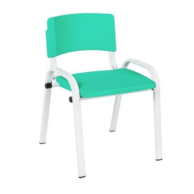 Kit 7 Cadeira Iso Infantil Creche, Escola Base Branco Verde água