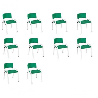 Kit 10 Cadeira Iso Infantil Creche, Escola Base Branco Verde Escuro
