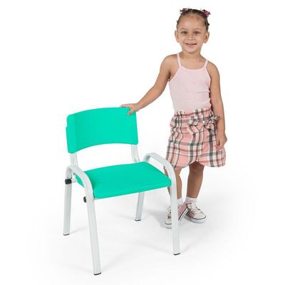 Kit 10 Cadeira Iso Infantil Creche, Escola Base Branco Verde Escuro