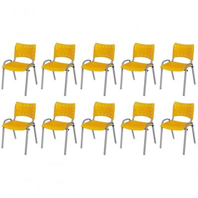 Cadeira Iso Base Cinza Escola, Escritório Amarelo Kit 10 Un