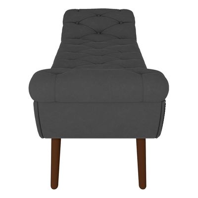 Puff Recamier Calçadeira 195cm Pés Palito Madeira Vêneto P02 Veludo Chumbo - Mpozenato
