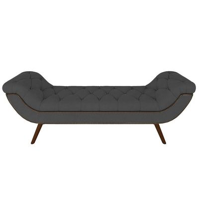 Puff Recamier Calçadeira 195cm Pés Palito Madeira Vêneto P02 Veludo Chumbo - Mpozenato
