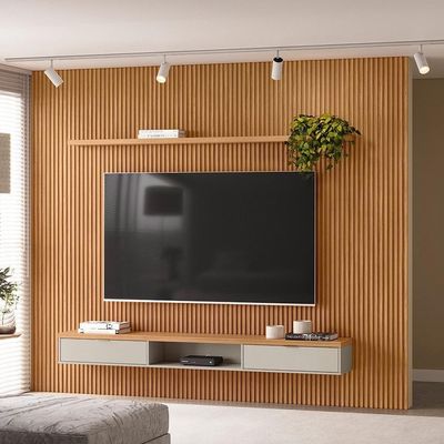 Painel Ripado Para 75 Pol. Com Bancada 297cm Plus L06 Nature-off White - Mpozenato