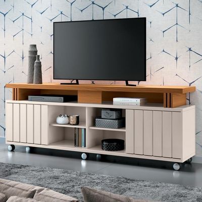 Rack Para Sala Bancada De 70 Pol. 180cm Briz H01 Off White-cinamomo - Mpozenato