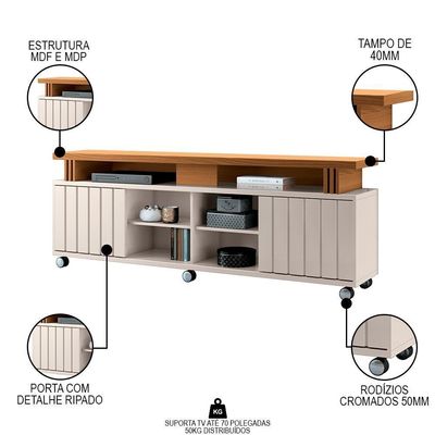 Rack Para Sala Bancada De 70 Pol. 180cm Briz H01 Off White-cinamomo - Mpozenato