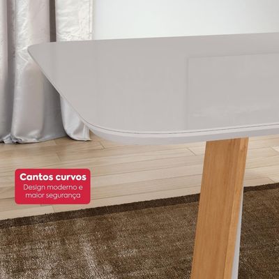 Conjunto Sala de Jantar Mesa 120x80cm Tampo Vidro/MDF 4 Cadeiras Linho Bege Amendoa Clean/off White