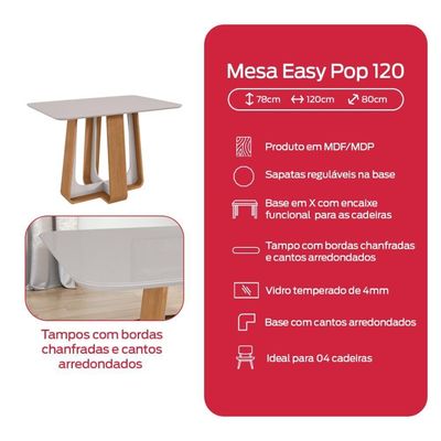 Conjunto Sala de Jantar Mesa 120x80cm Tampo Vidro/MDF 4 Cadeiras Linho Bege Amendoa Clean/off White