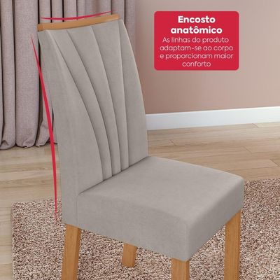 Conjunto Sala dDe Jantar Mesa 120x80cm Tampo Vidro/MDF 4 Cadeiras Veludo Capuccino Amendo/Off White