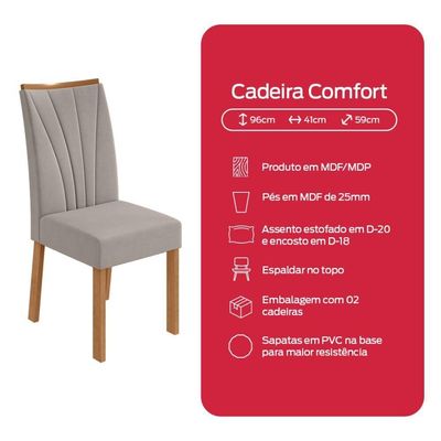 Conjunto Sala dDe Jantar Mesa 120x80cm Tampo Vidro/MDF 4 Cadeiras Veludo Capuccino Amendo/Off White