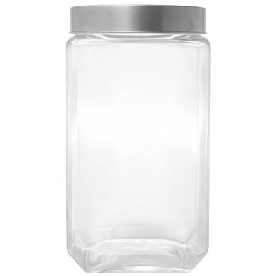 Kit 3 Potes de Vidro 1,7L Tampa Metal Lyor Gastro Prata Porta Mantimentos Retangular