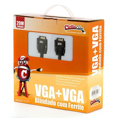 Cabo VGA Blindado com Ferrite - 20 Metros - Cirilo Cabos