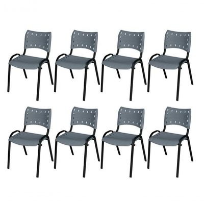Cadeira Iso Base Preto Igreja, Escola, Escritório - Cinza Kit 8 Peças