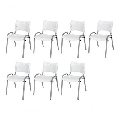 Cadeira Iso Base Cinza, Igreja, Escola, Escritório - Branco Kit 7 Peças