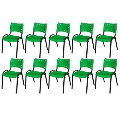 Cadeira Iso Base Preto Igreja, Escola, Escritório - Verde - Kit 10 Peças