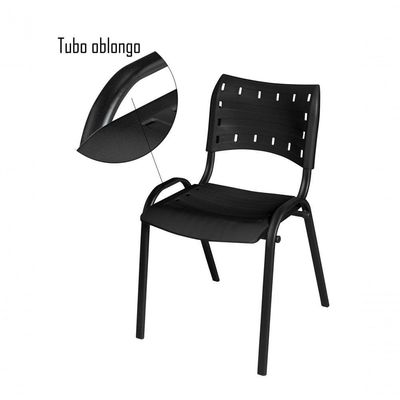 Cadeira Iso Base Preto Igreja, Escola, Escritório - Preto - Kit 8 Peças