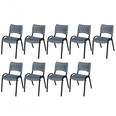 Cadeira Iso Base Preto Igreja, Escola, Escritório - Cinza Kit 9 Peças