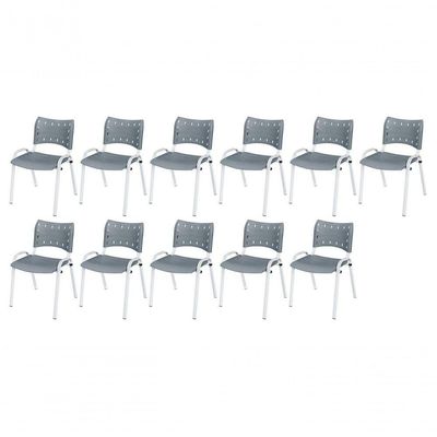 Cadeira Iso Base Branco Igreja, Escola, Escritório - Cinza Kit 11 Peças