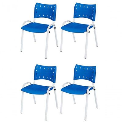 Cadeira Iso Base Branco Igreja, Escola, Escritório - Azul Kit 4 Peças